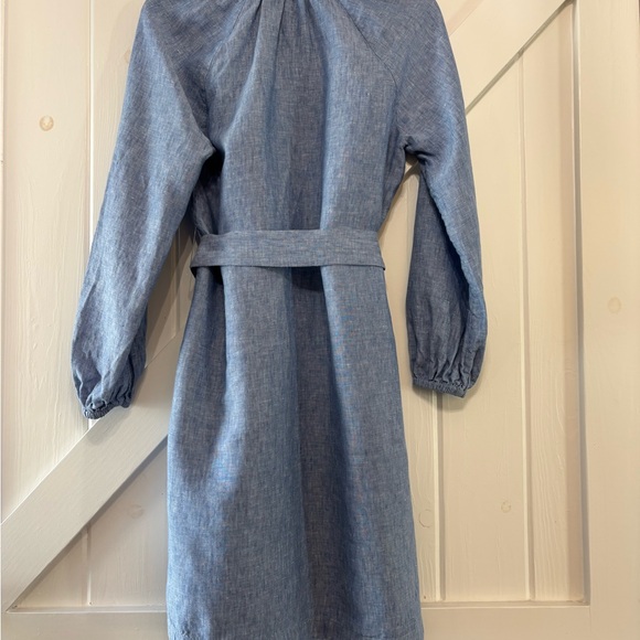 Boden Chambray Blue Long Sleeve Linen Sheath Dress Tie Waist 8L - Picture 4 of 9